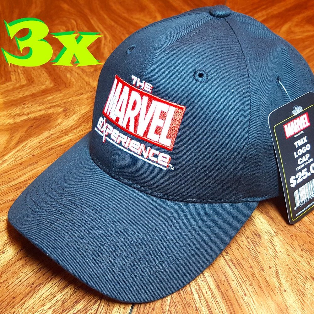 (3x) MARVEL LOGO BLACK CAPS - Adjustable Size THREE Hat Bundle